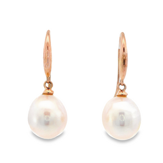9CT PEARL EARRINGS ROSE GOLD DROP FISHERMAN HOOK FRESH WATER PEARLS WHITE OVAL SHAPE IMPORTED