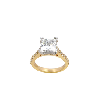 18CT ENGAGEMENT RING YELLOW AND WHITE GOLD CLAW SET LAD GROWN PRINCESS CUT DIAMOND 3.09CT VVS2 E LG597396802 