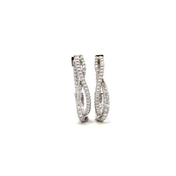18CT EARRINGS HOOP WHITE GOLD CLAW SET NATURAL BRILLIANT CUT DIAMONDS 0.26CTVSF