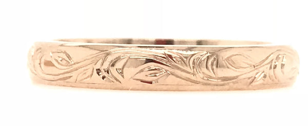 18CT ROSE GOLD LADIES WEDDIDING BAND WITH HAND ENGRAVED DESIGN HAND CRAFTED