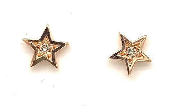 9CT ROSE GOLD STAR SHAPE EARRINGS GYPSY SET BRILLIANT CUT DIAMONDS HAND CRAFTED
