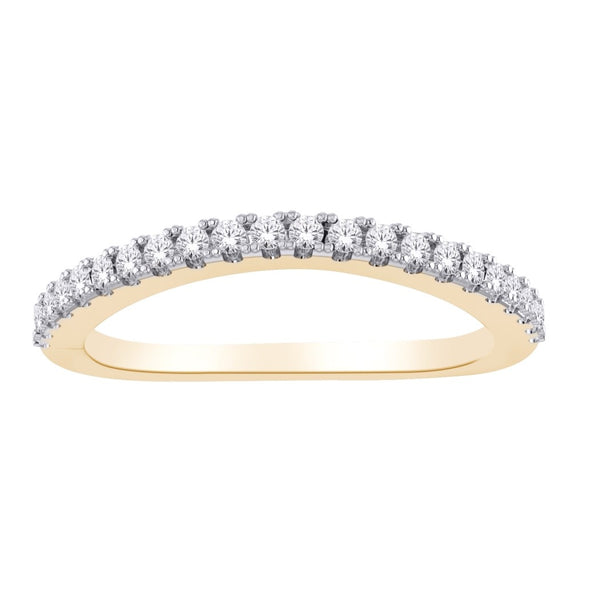 14CT YELLOW AND WHITE GOLD SLIGHTLY CURVED WEDDING BAND / RING CLAW SET BRILLIANT CUT DIAMONDS IMPORTED