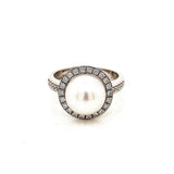 18CT WHITE GOLD HALO PAVÉ SET COCKTAIL RING SOUTH SEA PEARL AND BRILLIANT CUT DIAMONDS HAND CRAFTED