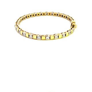 TENNIS BRACELET 18CT YELLOW AND WHITE GOLD BRILLIANT CUT DIAMONDS PART BEZEL SET 
