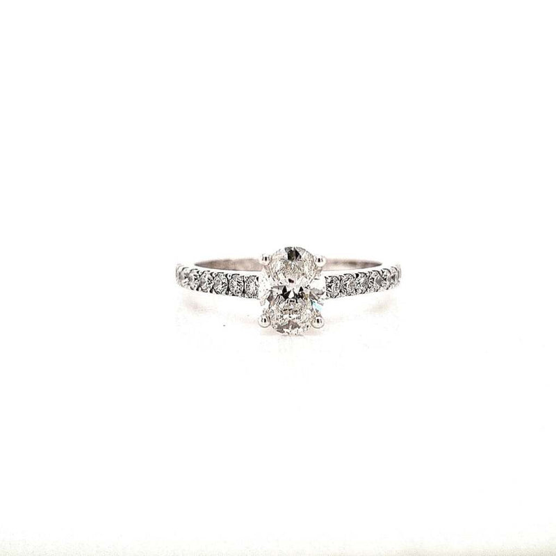 18CT WHITE GOLD DIAMOND BAND ENGAGEMENT RING CLAW SET OVAL DIAMOND HAND CRAFTED