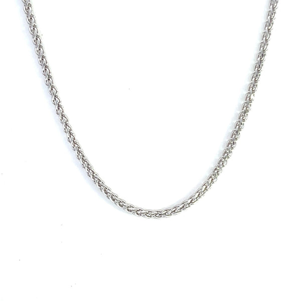 9CT WHITE GOLD SPIGS / WHEAT CHAIN 45CM LONG ITALIAN MADE