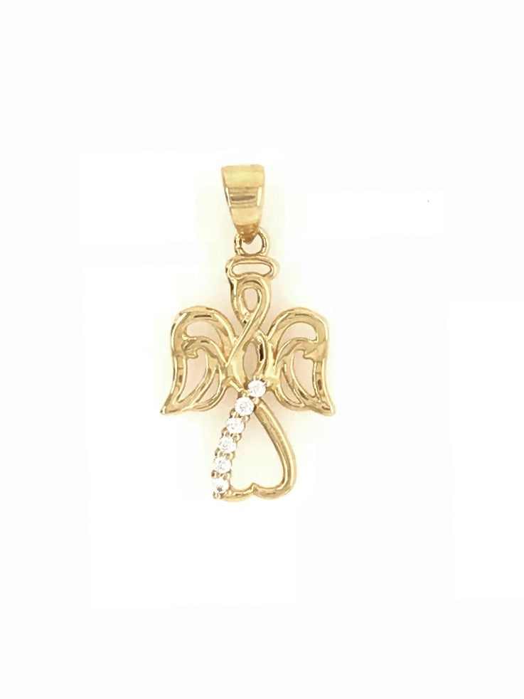 9CT YELLOW GOLD FLYING ANGEL CHARM CLAW SET BRILLIANT CUT CUBIC ZIRCONIA STONES