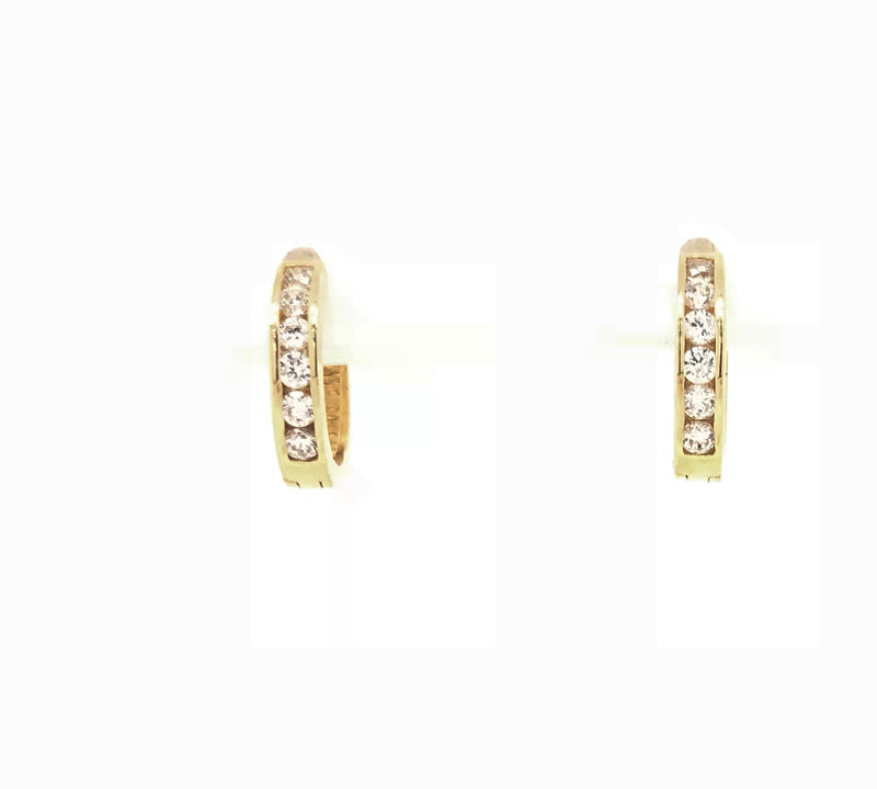 EARRINGS 9CT YELLOW GOLD CUBIC ZIRCONIA CHANNEL SET HUGGIES IMPORTED 