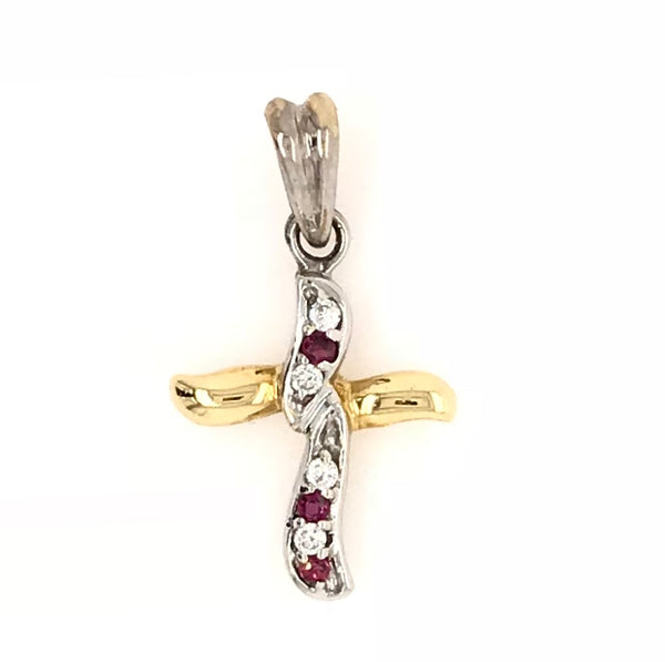 18ct Yellow and White Gem Stone Cross 