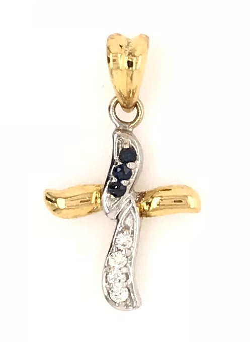 18ct Yellow and White Gold Gem Stone Cross 