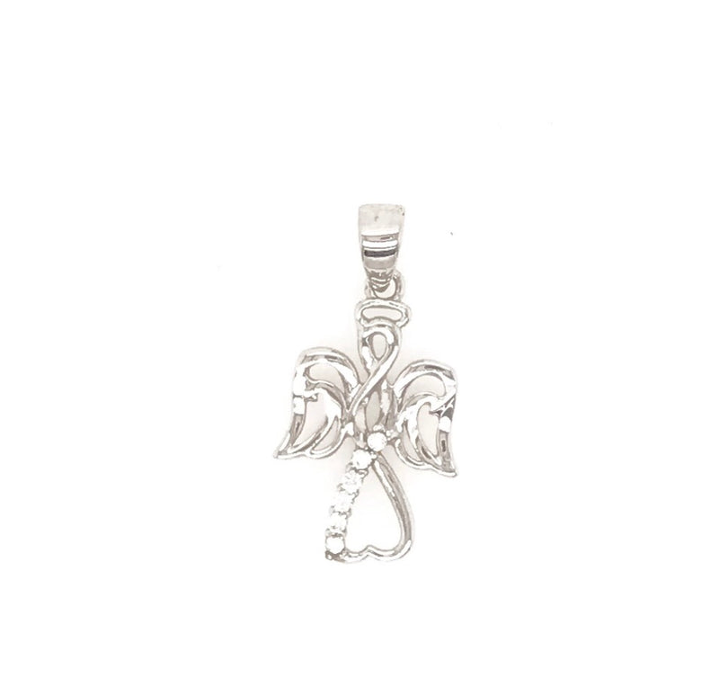 18CT WHITE GOLD ANGEL CHARM WITH SWAROVSKI STONES 