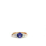 9CT ROSE AND WHITE GOLD TROLIGY RING CLAW SET BRILLIANT CUT NATURAL TANZANITE AND BRILLIANT CUT DIAMONDS HAND CRAFTED 