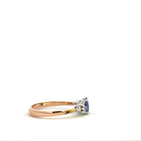 9CT ROSE AND WHITE GOLD TROLIGY RING CLAW SET BRILLIANT CUT NATURAL TANZANITE AND BRILLIANT CUT DIAMONDS HAND CRAFTED 