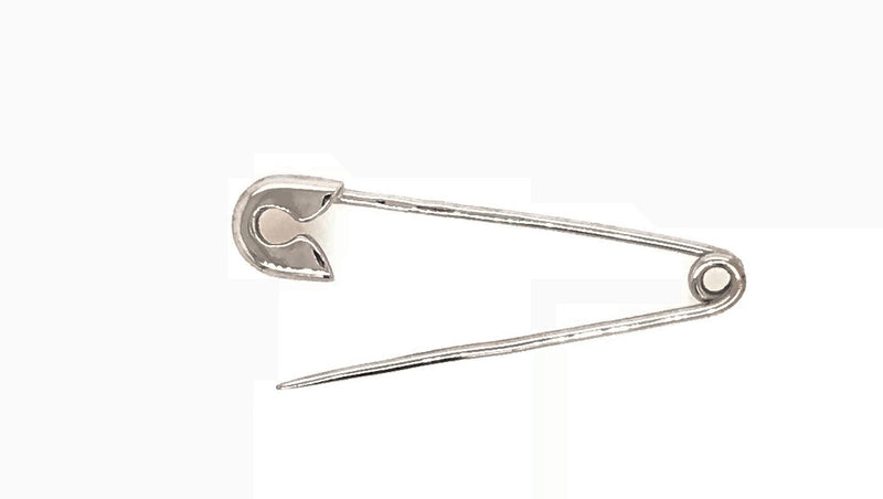 9CT WHITE GOLD SAFTY PIN BROACH 32MM HAND CRAFTED