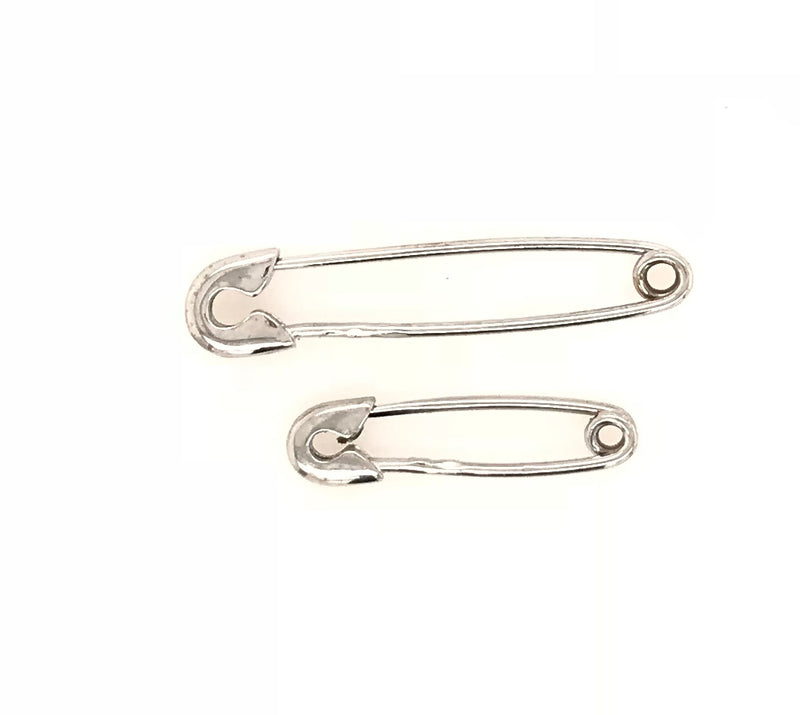 9CT WHITE GOLD SAFTY PIN BROACH 32MM HAND CRAFTED