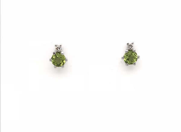 EARRINGS 9CT WHITE GOLD PERIDOT AND DIAMOND EARRING STUDS