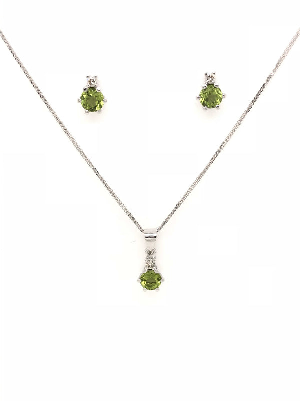 EARRINGS 9CT WHITE GOLD PERIDOT AND DIAMOND EARRING STUDS