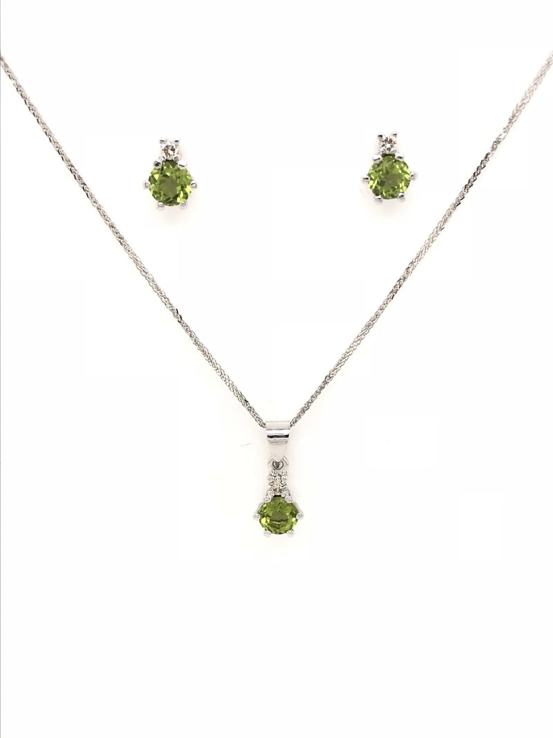EARRINGS 9CT WHITE GOLD PERIDOT AND DIAMOND EARRING STUDS