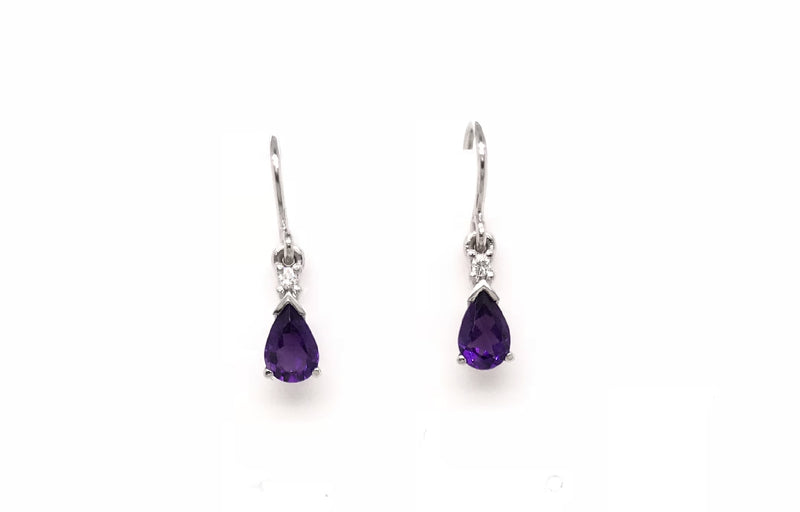 9ct White Gold Gem Stone Shepherd Hook Earrings 