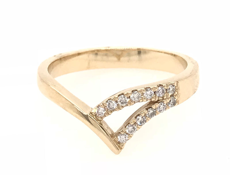 9CT YELLOW GOLD SIDE SPLIT DRESS RING CLAW SET BRILLIANT CUT DIAMONDS HAND CRAFTED
