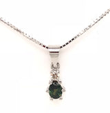 9CT WHITE GOLD PENDANT CLAW SET NATURAL OVAL SAPPHIRE AND BRILLIANT CUT DIAMOND HAND CRAFTED