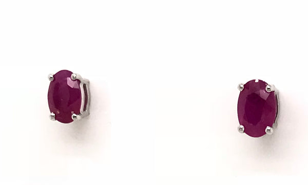 9CT WHITE GOLD STUD EARRINGS CLAW SET NATURAL OVAL AFRICAN RUBYS HAND CRAFTED