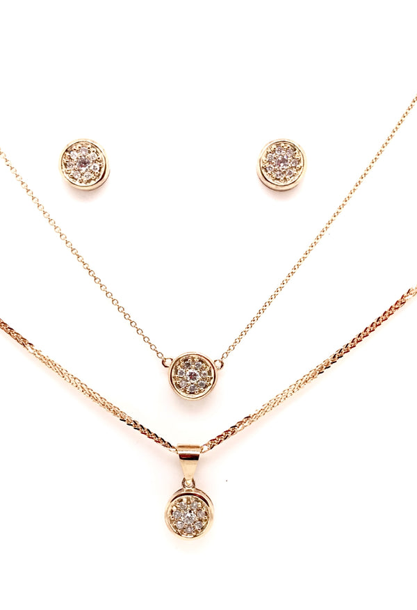 9CT ROSE GOLD PENDANT ROUND DISK SHAPE PAVE'SET BRILLIANT CUT DIAMONDS HAND CRAFTED