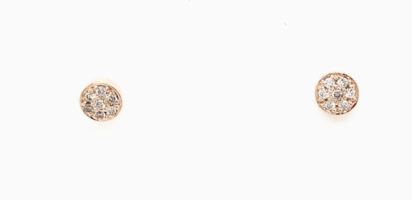 STUD EARRINGS 9CT ROSE GOLD BRILLIANT CUT DIAMONDS CIRCLE SHAPE PAVE'SET HAND CRAFTED