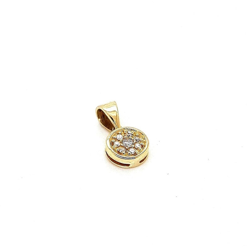 9CT YELLOW GOLD BRILLIANT CUT ROUND PENDANT PAVE'SET HAND CRAFTED