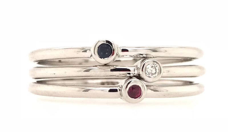 9CT WHITE GOLD BIRTHSTONE GYPSY SET SAPPHIRE RING STACKABLE  CHILD TO ADULT HAND CRAFTED