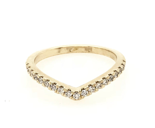 9CT YELLOW GOLD SHIMMERING VICTORY V RING CLAW SET BRILLIANT CUT DIAMONDS HAND CRAFTED