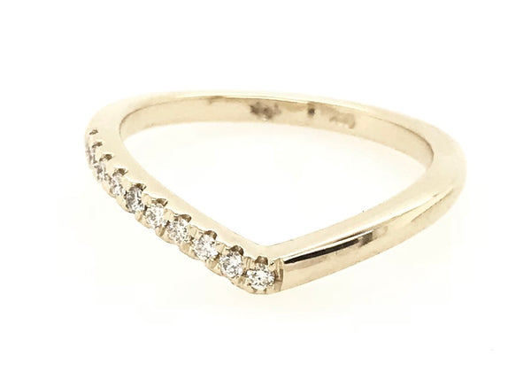 9CR YELLOW GOLD SHIMMERING VICTORY V RING CLAW SET BRILLIANT CUT DIAMONDS HAND CRAFTED
