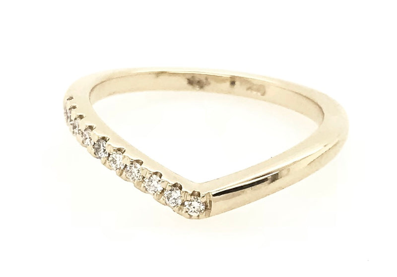 9CR YELLOW GOLD SHIMMERING VICTORY V RING CLAW SET BRILLIANT CUT DIAMONDS HAND CRAFTED