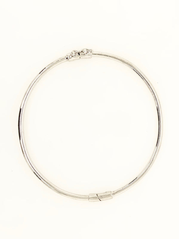 9CT WHITE GOLD SOLID TUBE BANGLE WITH HINGED HAND CRAFTED
