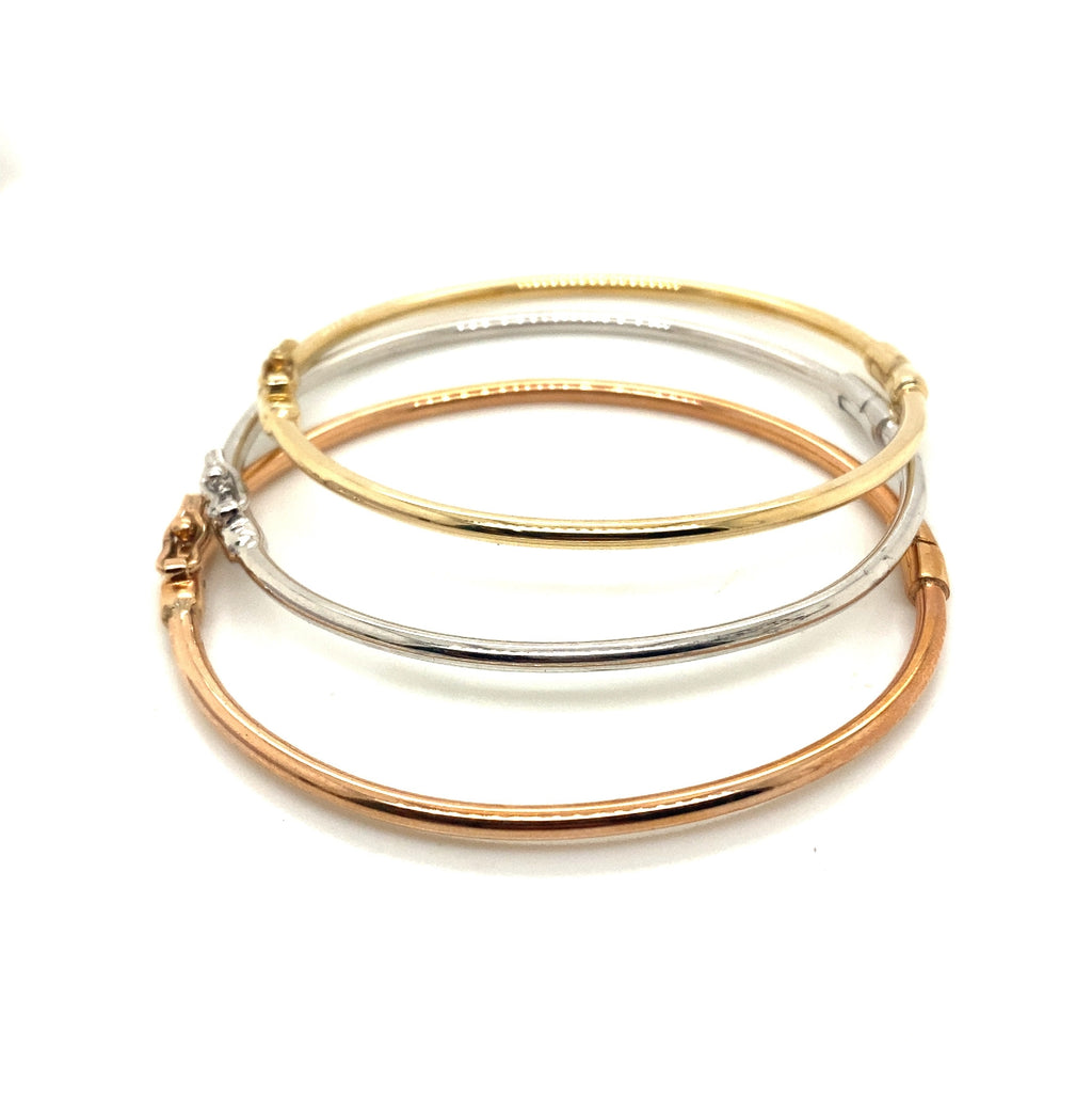 9CT WHITE GOLD SOLID TUBE BANGLE WITH HINGED HAND CRAFTED Cricelli Jewellers