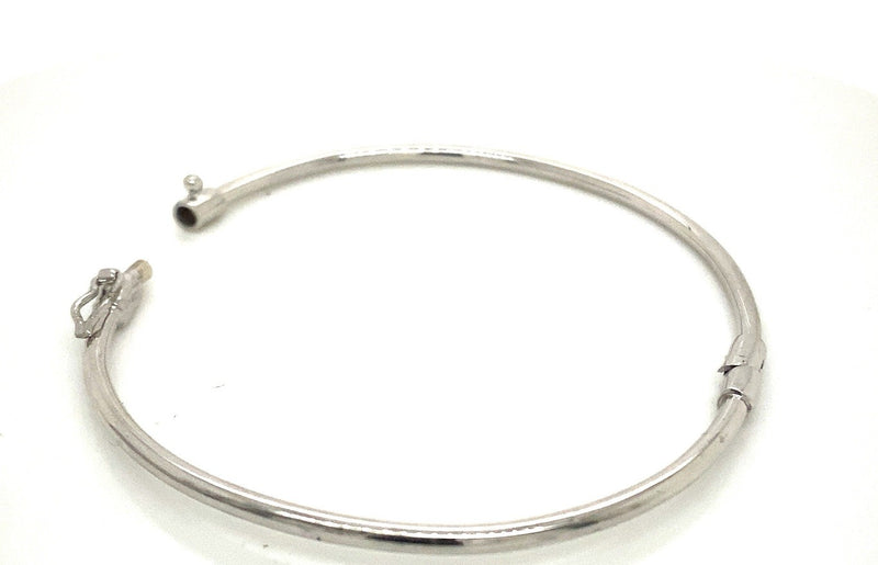 9CT WHITE GOLD SOLID TUBE BANGLE WITH HINGED HAND CRAFTED
