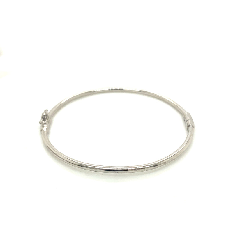 9CT WHITE GOLD SOLID TUBE BANGLE WITH HINGED HAND CRAFTED