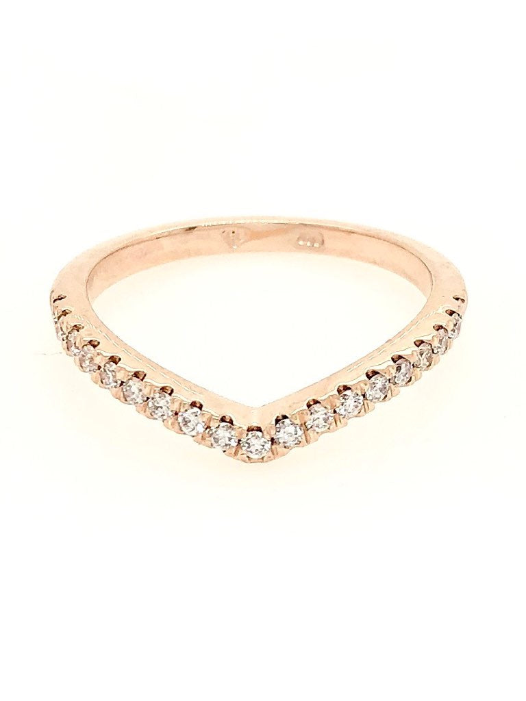 9CT ROSE GOLD SHIMMERING VICTORY V STACKABLE RING CLAW SET BRILLIANT CUT DIAMONDS HAND CRAFTED