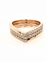 9CT ROSE GOLD SHIMMERING VICTORY V STACKABLE RING CLAW SET BRILLIANT CUT DIAMONDS HAND CRAFTED