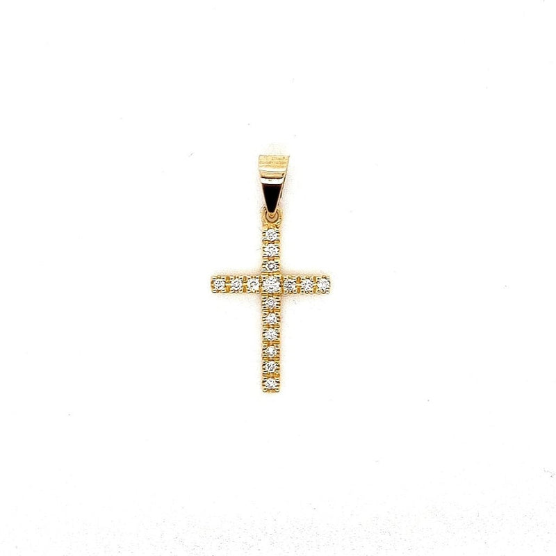 9CT YELLOW GOLD CROSS BRILLIANT CUT DIAMONDS CLAW SET HAND CRAFTED