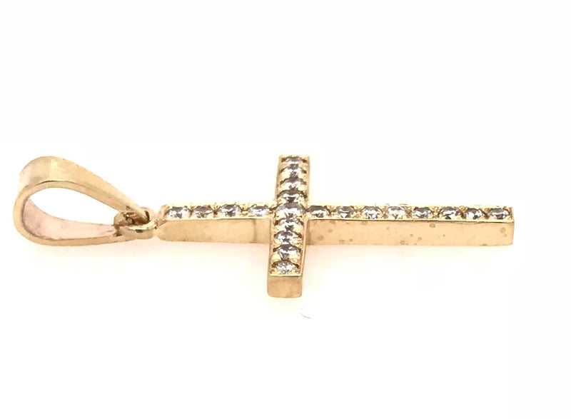 9CT YELLOW GOLD CROSS PAVE SET BRILLIANT CUT DIAMONDS HAND CRAFTED