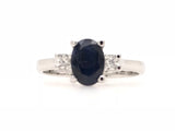 9CT WHITE GOLD TRILOGY RING CLAW SET NATURAL OVAL SAPPHIRE AND BRILLIANT CUT DIAMONDS HAND CRAFTED 