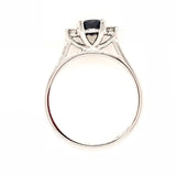 9CT WHITE GOLD TRILOGY RING CLAW SET NATURAL OVAL SAPPHIRE AND BRILLIANT CUT DIAMONDS HAND CRAFTED 