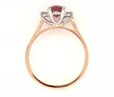 9CT ROSE AND WHITE GOLD TRILOGY RING CLAW SET OVAL CUT NATURAL PINK TOURMALINE AND BRILLIANT CUT DIAMONDS HAND CRAFTED