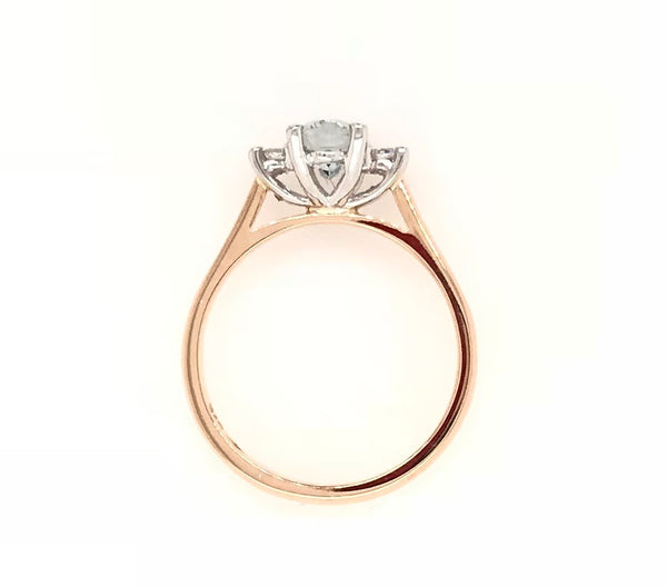 9CT ROSE AND WHITE GOLD TRILOGY RING NATURAL OVAL CUT AQUAMARINE  AND BRILLIANT CUT DIAMONDS HAND CRAFTED