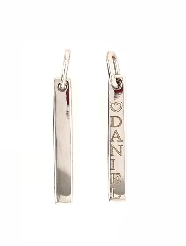 9CT WHITE GOLD NAME TAG RECTANGULAR HAND CRAFTED