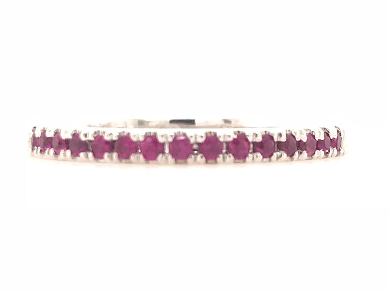 18CT WHITE GOLD WEDDING BAND / RING CLAW SET BRILLIANT CUT NATURAL RUBIES HAND CRAFTED