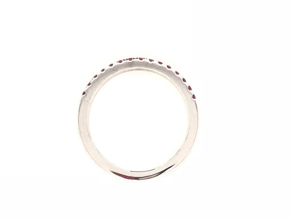 18CT WHITE GOLD WEDDING BAND / RING CLAW SET BRILLIANT CUT NATURAL RUBIES HAND CRAFTED