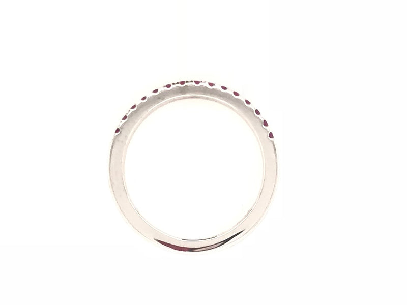 18CT WHITE GOLD WEDDING BAND / RING CLAW SET BRILLIANT CUT NATURAL RUBIES HAND CRAFTED