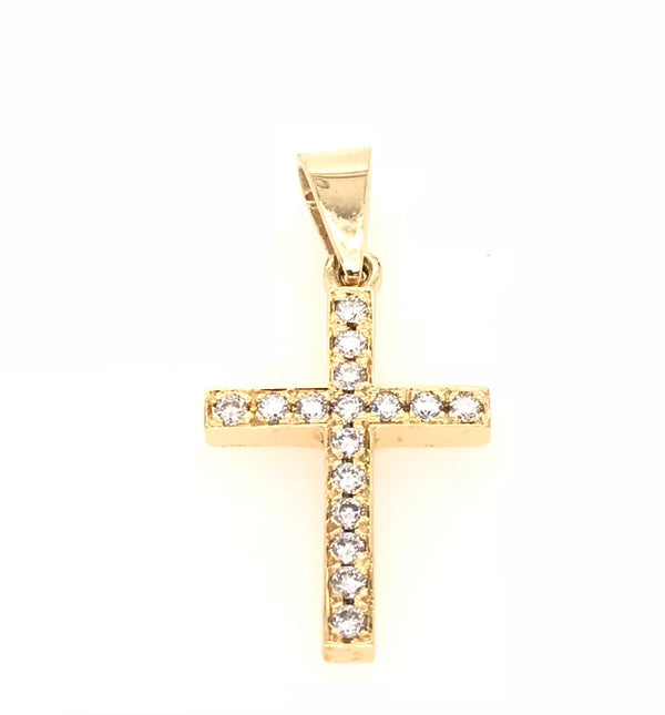 18CT YELLOW GOLD CROSS CLAW SET DIAMONDS HAND CRAFTED